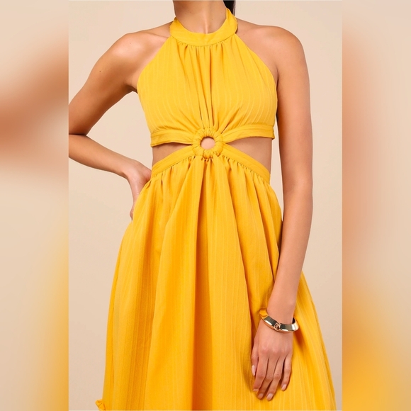 Lulus Island Vacay Marigold Yellow Cutout Tie-Back Halter Maxi Dress, Size XS - Picture 7 of 10